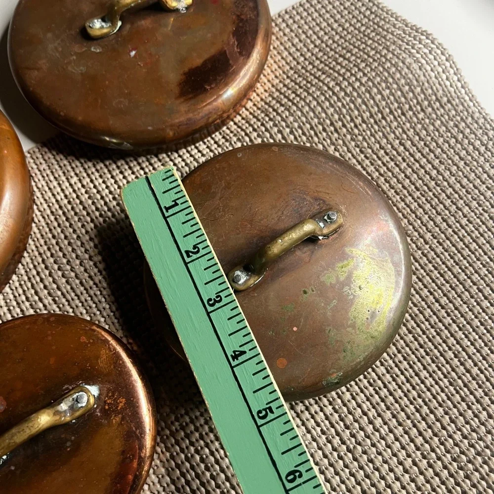 Vintage Copper Pot Lids Set of 4 Brass Handles Tin Lined French Kitchen Decor